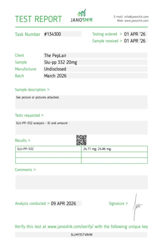 Third-party certificate of analysis test report — PepLair Research